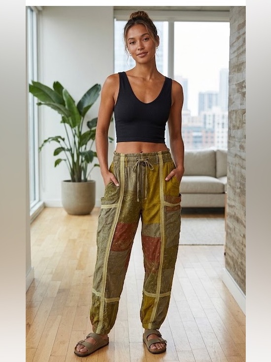 Urban Outfitters Pants - Urban Outfitters Olive Green Patch Work Buttoned Waistband Joggers